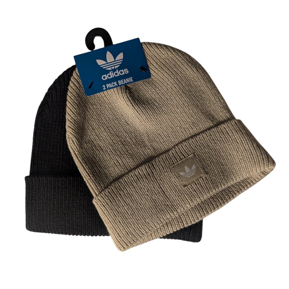 Adidas Originals 2-Pack Hat Beanie Set – Black & Tan – NEW with Tags